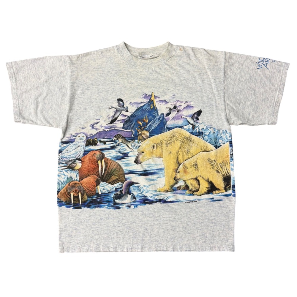 Vintage 1994 Habitat Wild Arctic Sea World Polar Bear Nature T-Shirt Tee XL
